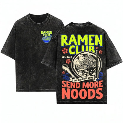 Retro Aesthetic Ramen Noods Graphic Foodie Gift Send Club Unisex Wash T-Shirt
