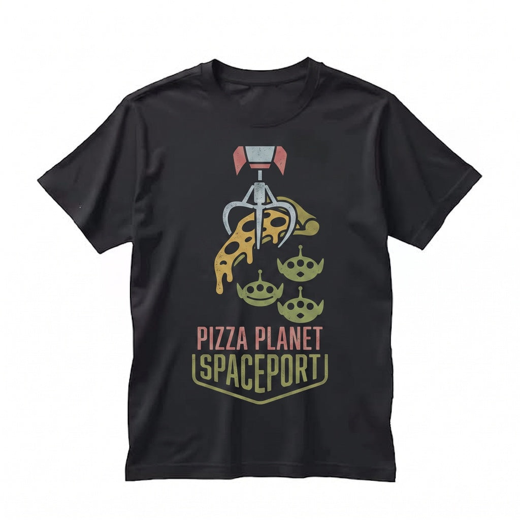 Retro Pizza Planet Spaceport Little Green Aliens Family Vacation Graphic Top Unisex TShirt
