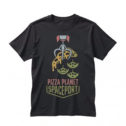 Retro Pizza Planet Spaceport Little Green Aliens Family Vacation Graphic Top Unisex TShirt
