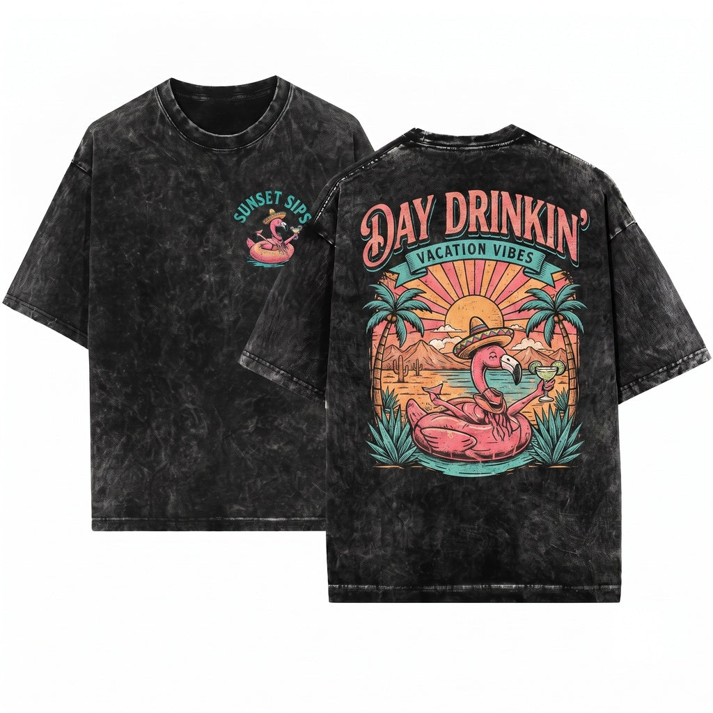 Trendy Summer Day Drinking Girls Trip Beach Lake Unisex Wash T-Shirt