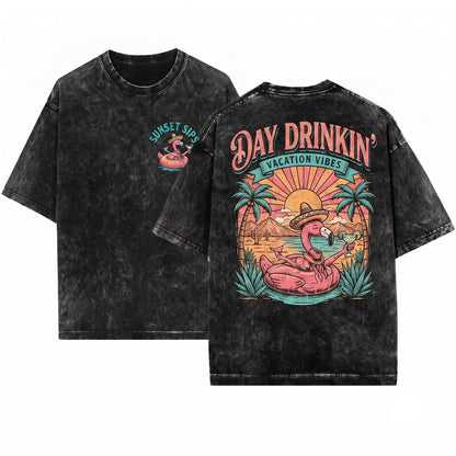 Trendy Summer Day Drinking Girls Trip Beach Lake Unisex Wash T-Shirt