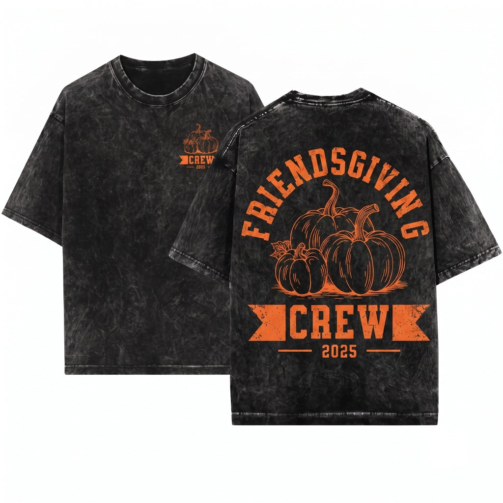 Friendsgiving 2025 Matching Thanksgiving Crew Group Graphic Unisex Wash T-Shirt