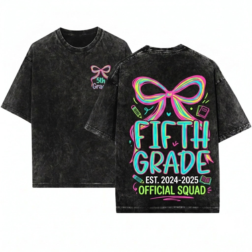 Preppy Coquette Pink Brushstroke Girl 5th Grade Back To School Unisex Wash T-Shirt