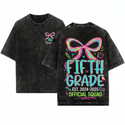 Preppy Coquette Pink Brushstroke Girl 5th Grade Back To School Unisex Wash T-Shirt