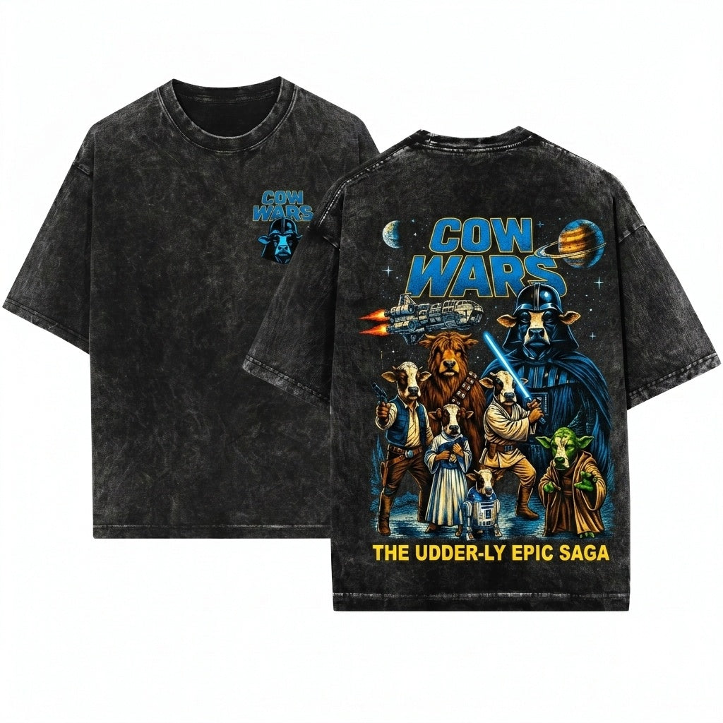 Funny Space Cow Sci-Fi Parody Retro Galaxy Graphic Aesthetic Gift Unisex Wash T-Shirt