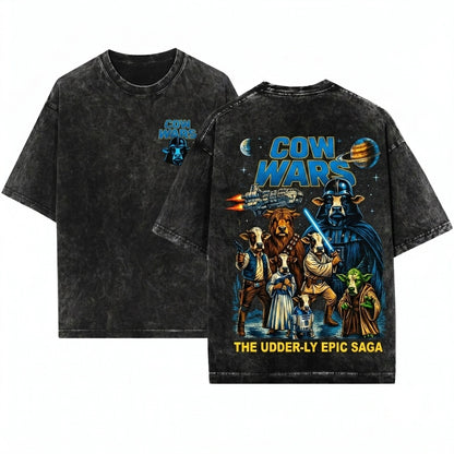 Funny Space Cow Sci-Fi Parody Retro Galaxy Graphic Aesthetic Gift Unisex Wash T-Shirt