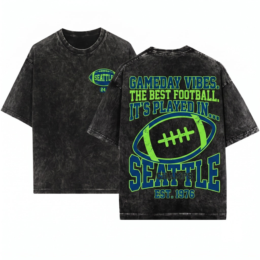 Seattle Sweatshirt Football Champions Crewneck Back Print Vintage Gift Oversized Casual Apparel Unisex Wash T-Shirt