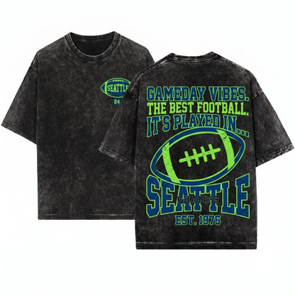 Seattle Sweatshirt Football Champions Crewneck Back Print Vintage Gift Oversized Casual Apparel Unisex Wash T-Shirt