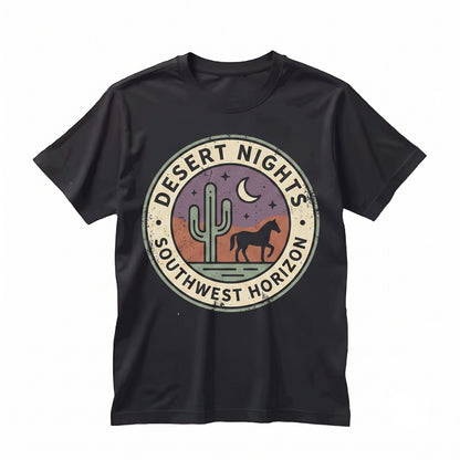 Vintage 90s Western Desert Horse Graphic Tee, Retro Southwest Cactus Rodeo Country Boho Unisex TShirt