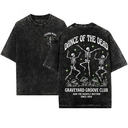 Dancing Skeleton Skull Lovers Funny Gag 90s Vintage Retro Y2k Style Unisex Wash T-Shirt