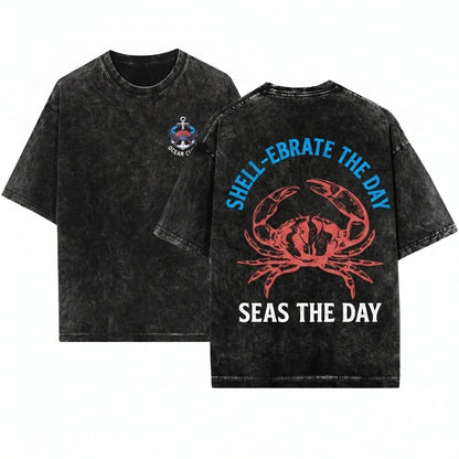 Funny Crab Seas The Day Graphic Beach Lover Gift Unisex Wash T-Shirt
