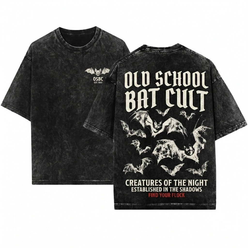 Vintage 90s Y2K Gothic Bat Graphic Grunge Dark Art Oversized Unisex Wash T-Shirt