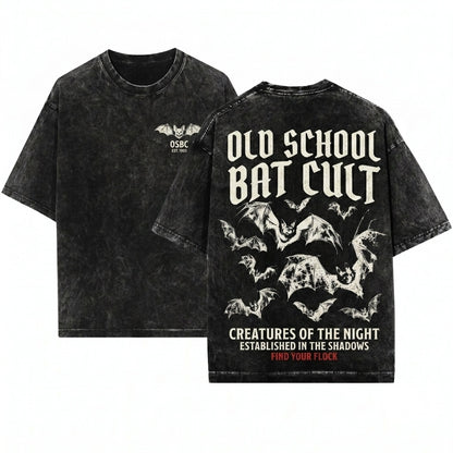 Vintage 90s Y2K Gothic Bat Graphic Grunge Dark Art Oversized Unisex Wash T-Shirt