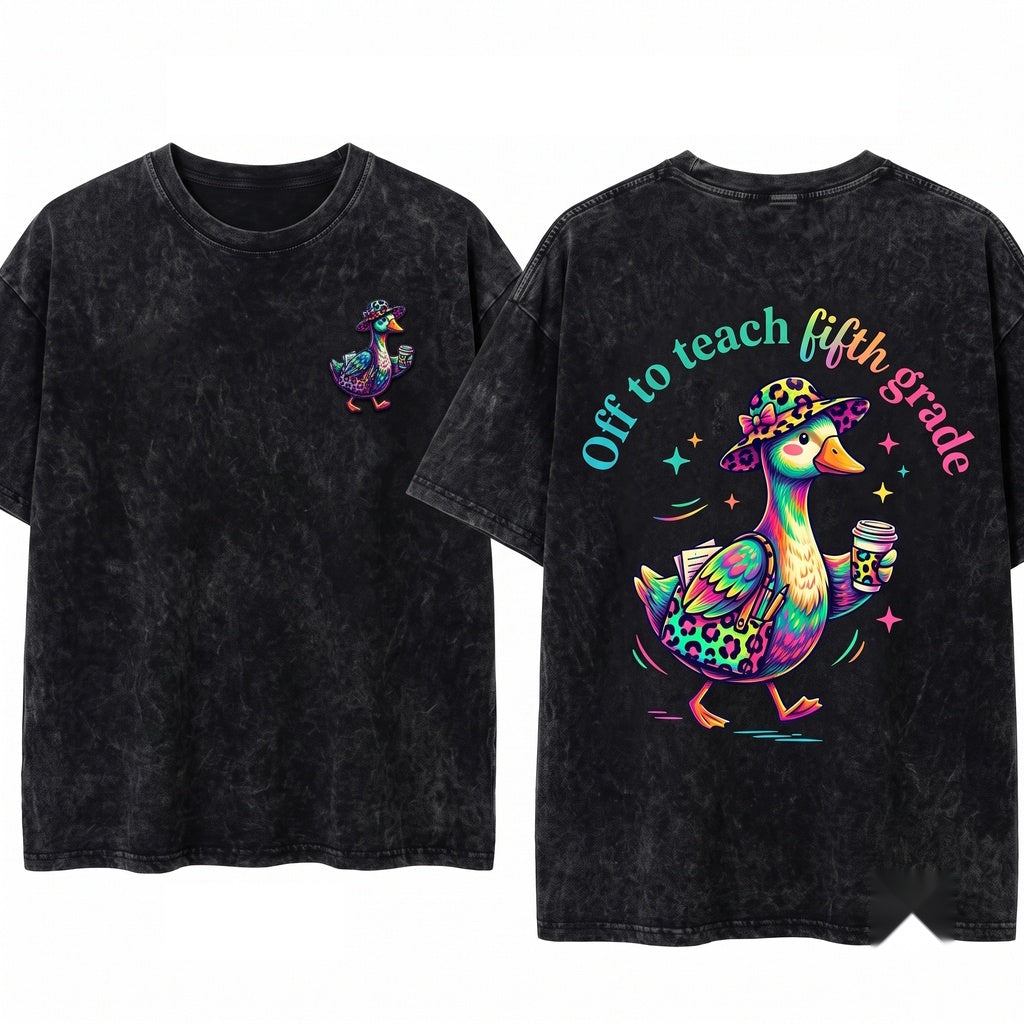 Off To Teach Fifth Grade Leopard Goose Print Last Day Of School Summer Break Unisex Wash T-Shirt