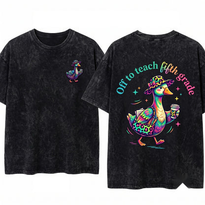 Off To Teach Fifth Grade Leopard Goose Print Last Day Of School Summer Break Unisex Wash T-Shirt