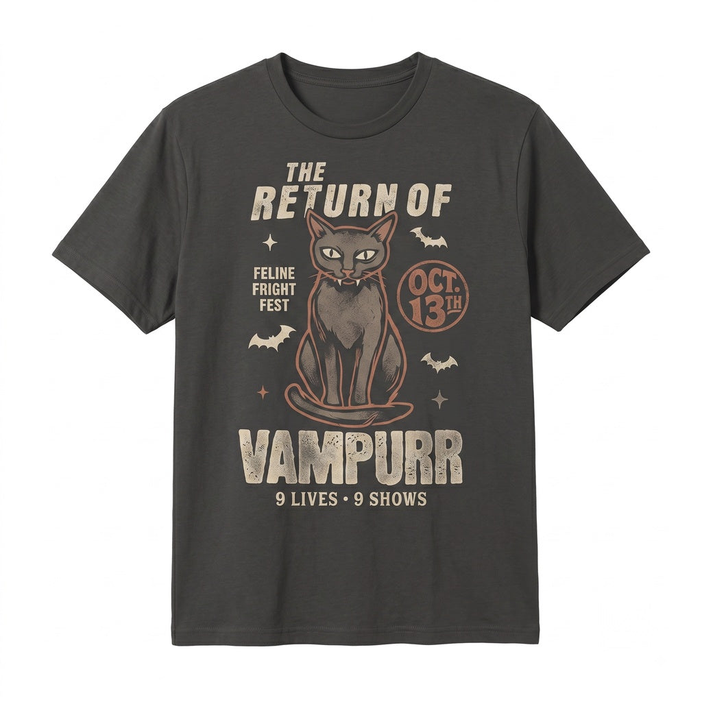 Vampurr Funny Black Cat Halloween Spooky Vampire Feline Goth Graphic Unisex TShirt