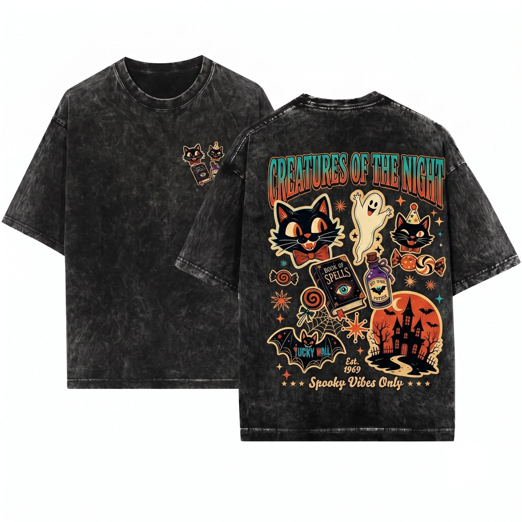 Retro Vintage Spooky Season Halloween Ephemera Tie Dye Party Trick Or Treat Bat Unisex Wash T-Shirt