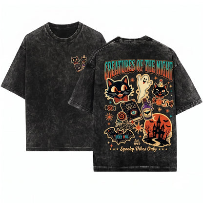 Retro Vintage Spooky Season Halloween Ephemera Tie Dye Party Trick Or Treat Bat Unisex Wash T-Shirt