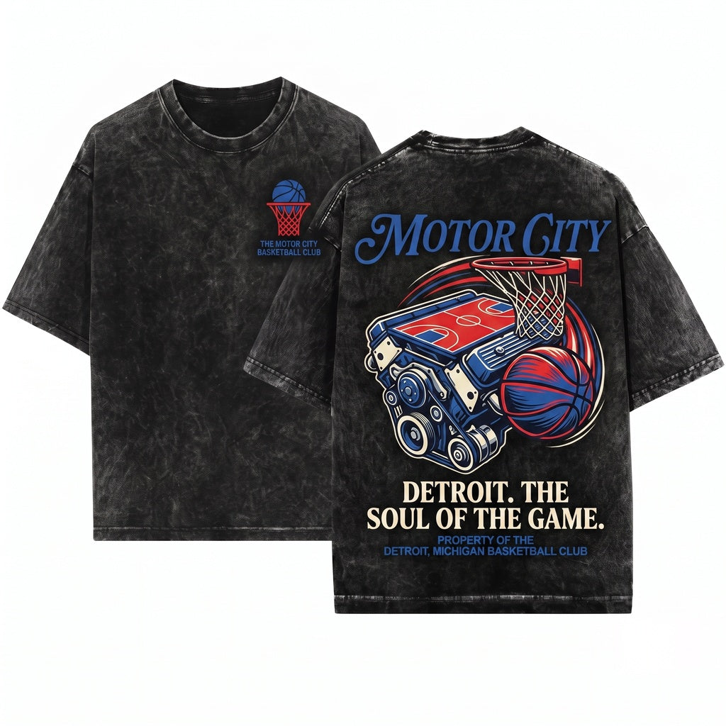 Detroit Basketball Retro Bball Fan Game Day Graphic Unisex Wash T-Shirt