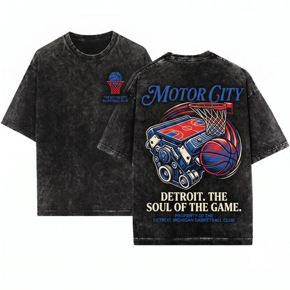 Detroit Basketball Retro Bball Fan Game Day Graphic Unisex Wash T-Shirt