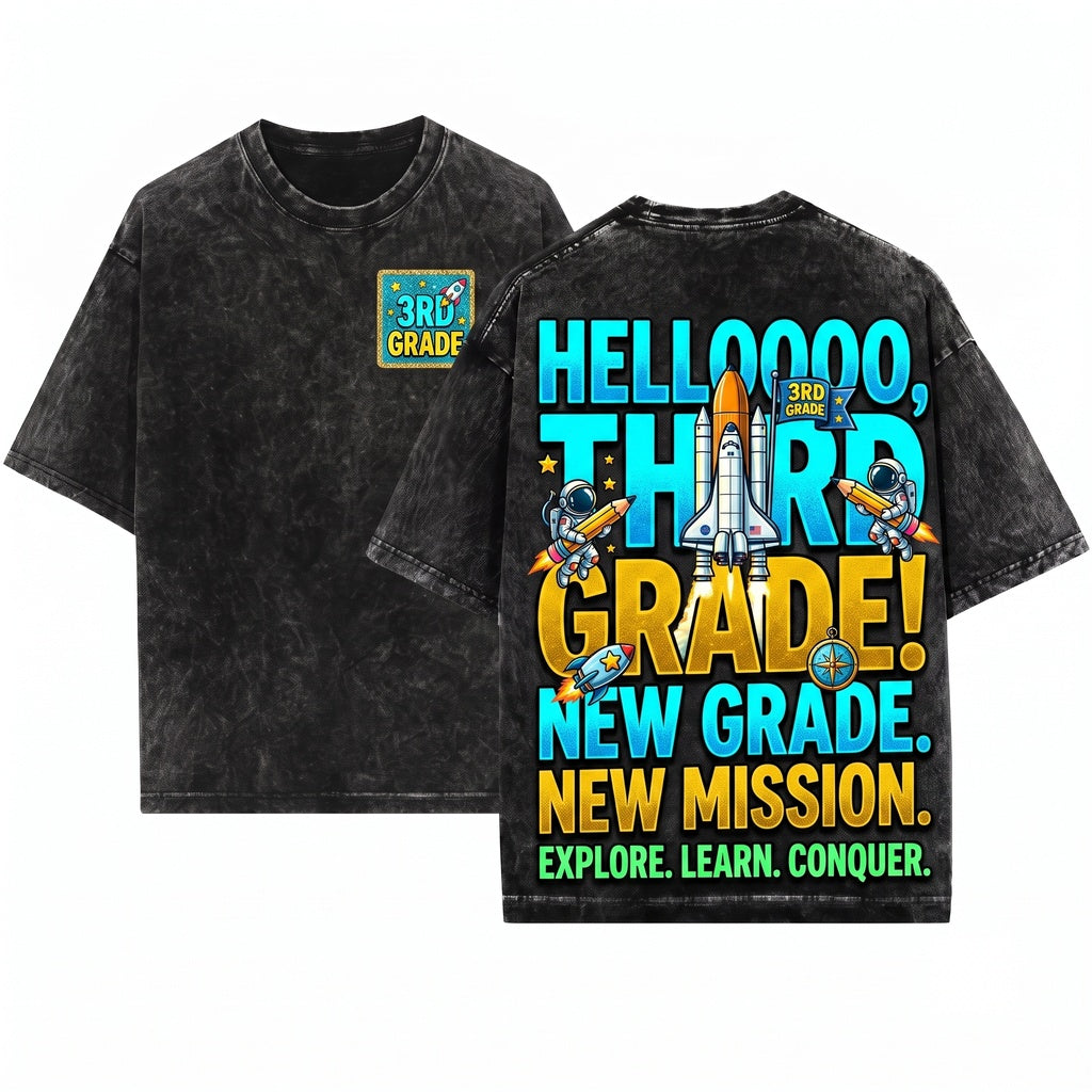 First Day of School Back to Pre-K Kindergarten Grade 1 2 3 4 5 Kids Apparel Unisex Wash T-Shirt