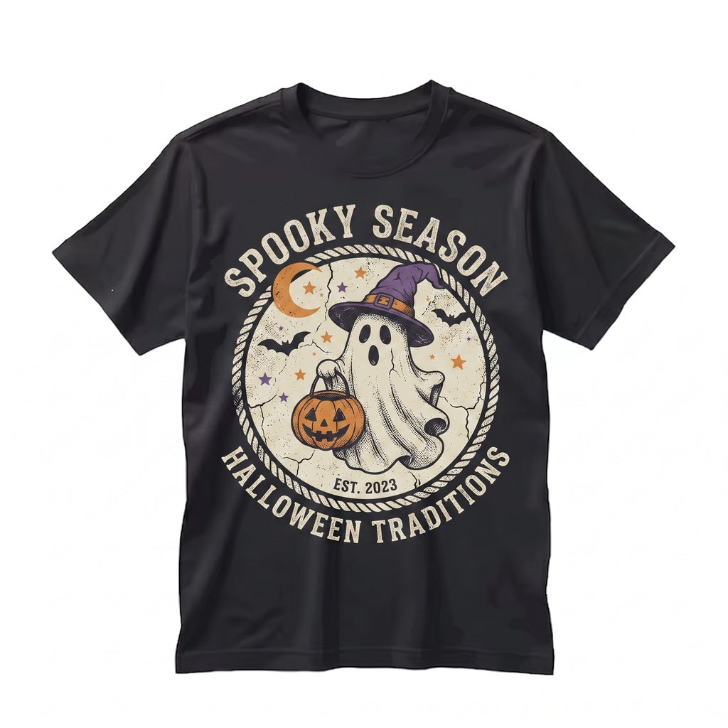 Witch Hat Ghost Halloween Pumpkin Basket Purple Orange Aesthetic Night Spooky Trick Gift Unisex TShirt