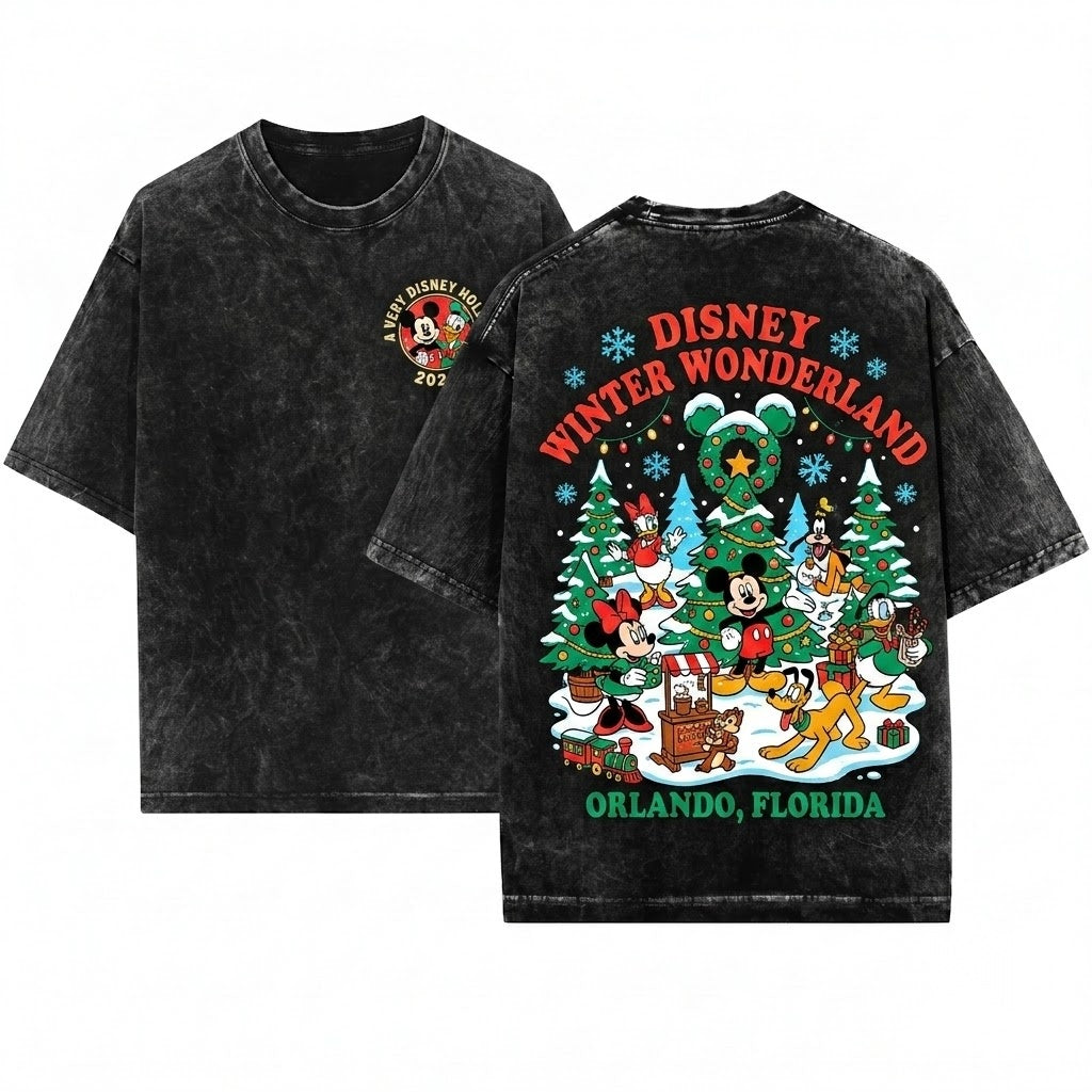 Vintage Mouse Friends Christmas Party Sweater Unisex Wash T-Shirt