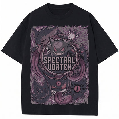 Vintage WashGengar Evolution Vintage Wash Haunter Gastly Ghost Anime Graphic Spooky Kawaii Streetwear Oversized Unisex TShirt