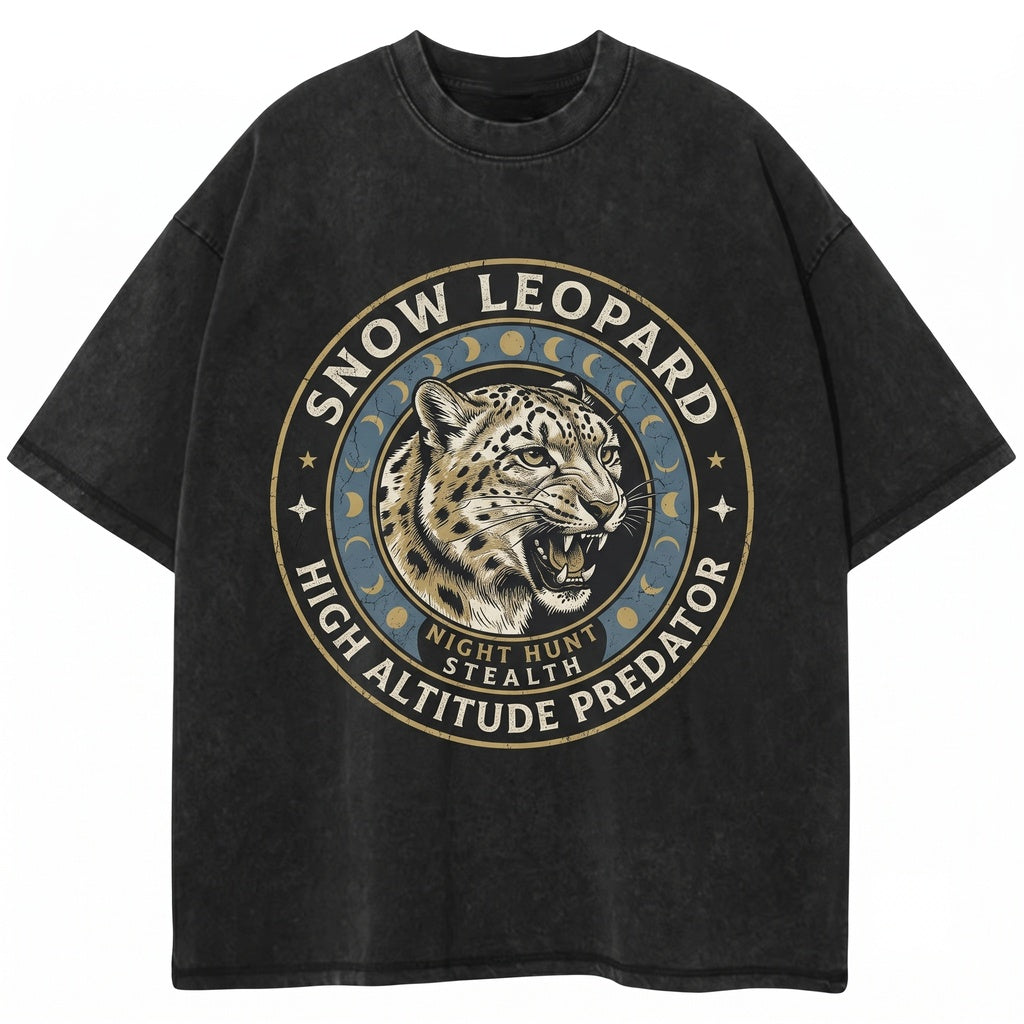 Vintage Snow Leopard Moon Retro Graphic Big Cat Lovers Funny Oversized Unisex TShirt