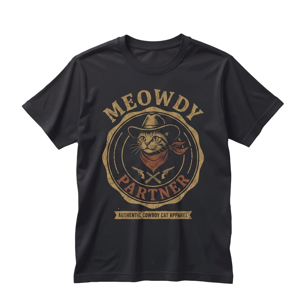 Meowdy Partner Funny Cowboy Kitten Meme Graphic Apparel Unisex TShirt