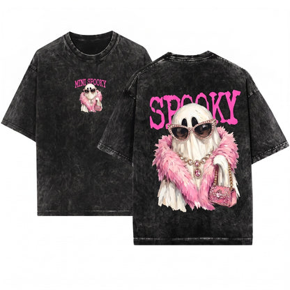 Spooky Ghost Feather Boa Halloween Women Holiday Season Unisex Wash T-Shirt