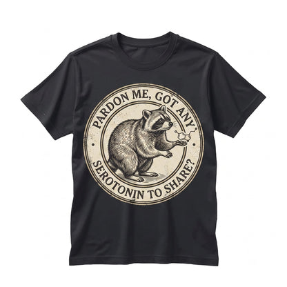 Funny Raccoon Meme Serotonin Mental Health Apparel Graphic Animal Lover Present Unisex TShirt