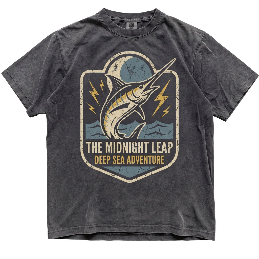 Blue Marlin Moon Gothic Ocean Lightning Dark Fishing Halloween Sea Life Angler Graphic Gift For Men Women Unisex TShirt