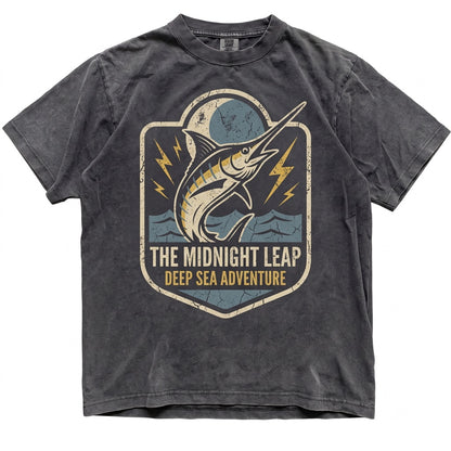Blue Marlin Moon Gothic Ocean Lightning Dark Fishing Halloween Sea Life Angler Graphic Gift For Men Women Unisex TShirt