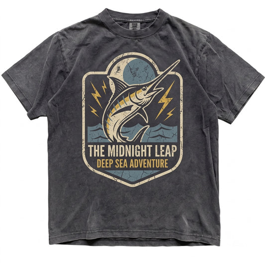 Blue Marlin Moon Gothic Ocean Lightning Dark Fishing Halloween Sea Life Angler Graphic Gift For Men Women Unisex TShirt