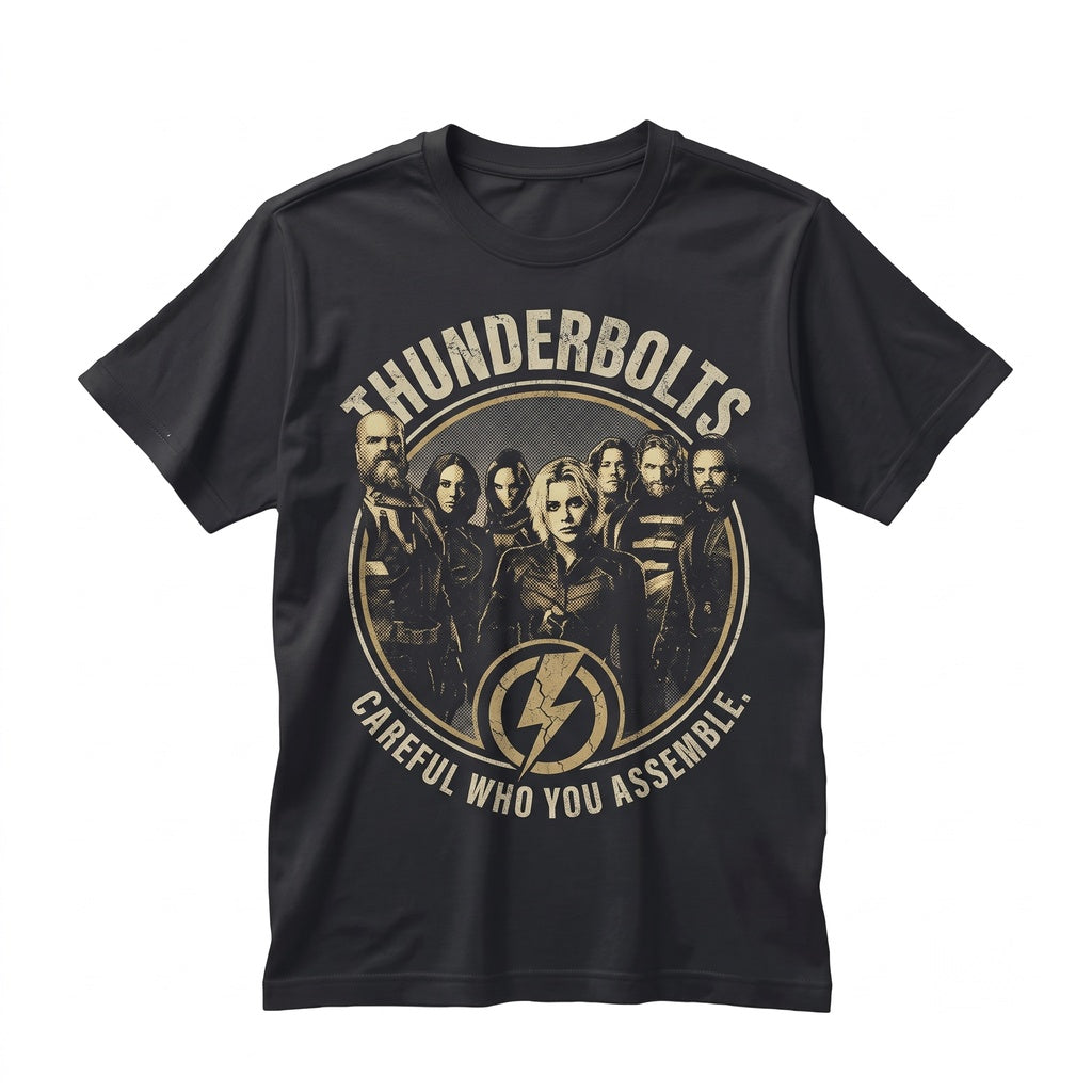 Vintage ThunderVintage Oversized Thunderbolts Superhero Team Yelena Belova Bucky Barnes Comic Fan Apparel Graphic Cotton Unisex