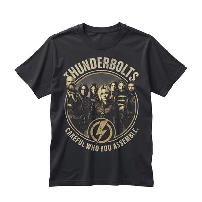 Vintage ThunderVintage Oversized Thunderbolts Superhero Team Yelena Belova Bucky Barnes Comic Fan Apparel Graphic Cotton Unisex