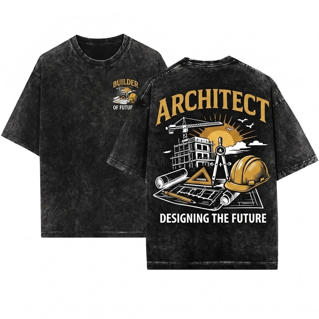 Architect Blueprint Designing Future Graphic Vintage Construction Student Gift Professional Apparel Unisex Wash T-Shirt