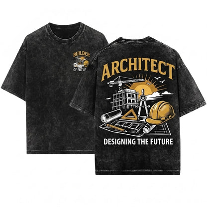 Architect Blueprint Designing Future Graphic Vintage Construction Student Gift Professional Apparel Unisex Wash T-Shirt