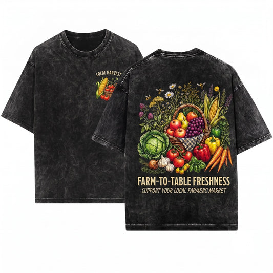 Vintage Farmers Market Fresh Organic Harvest Vegetable Retro Farm Aesthetic Style Unisex Wash T-Shirt
