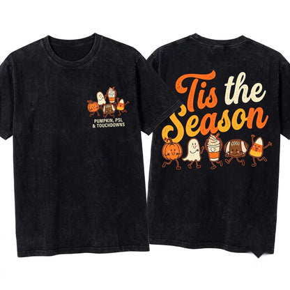 Cute Halloween Pumpkin Ghost Football Coffee Candy Corn Tis The Season Fall Doodles Cozy Autumn Unisex Wash T-Shirt
