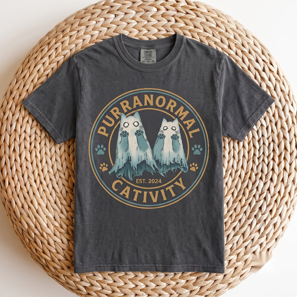 Purranormal Cativity Funny Ghost Halloween Spooky Feline Lover Gift Unisex TShirt