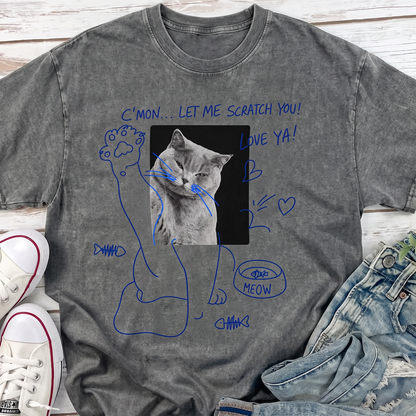 Custom Pet Portrait Graphic Comfort Colors Tee - Personalized Hand Drawn Cat Mom Dad Gift Unisex Heavyweight Garment-Dyed T-Shirt
