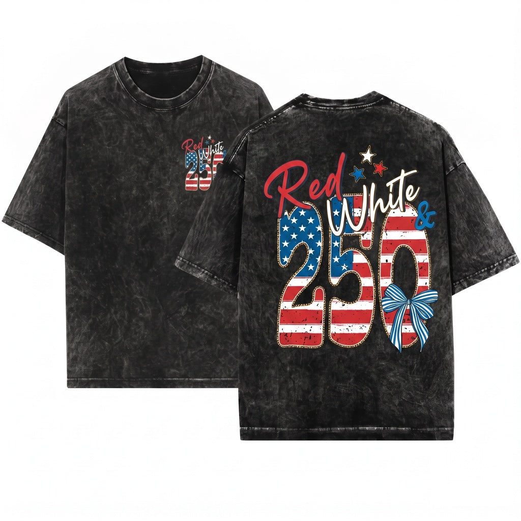 Red White 250 Patriotic USA Flag America Vintage Heritage Fourth July Celebration Unisex Wash T-Shirt