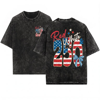 Red White 250 Patriotic USA Flag America Vintage Heritage Fourth July Celebration Unisex Wash T-Shirt