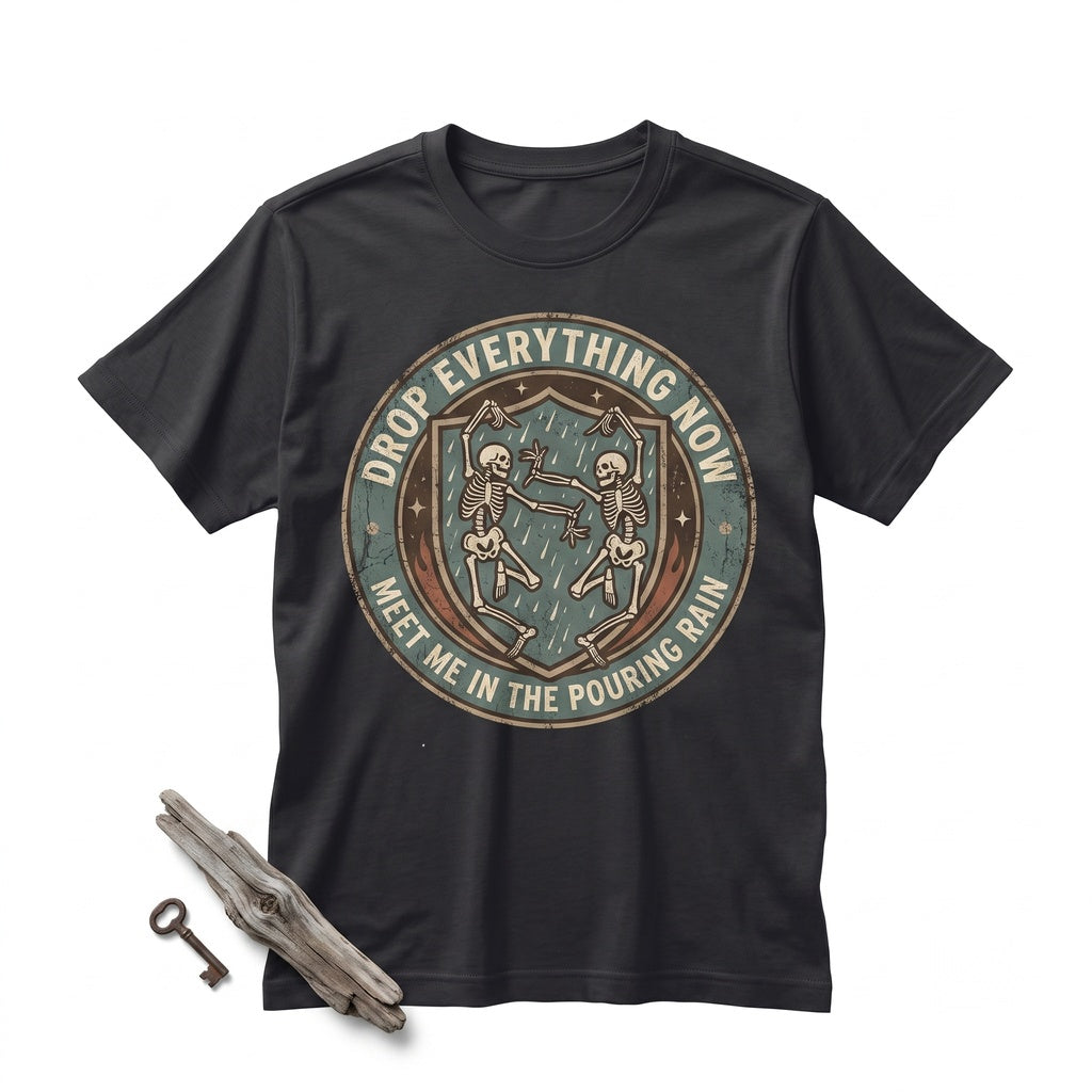 Drop Everything Now Distressed Skeleton Oversized Vintage Love Sparks Pouring Rain Halloween Unisex TShirt