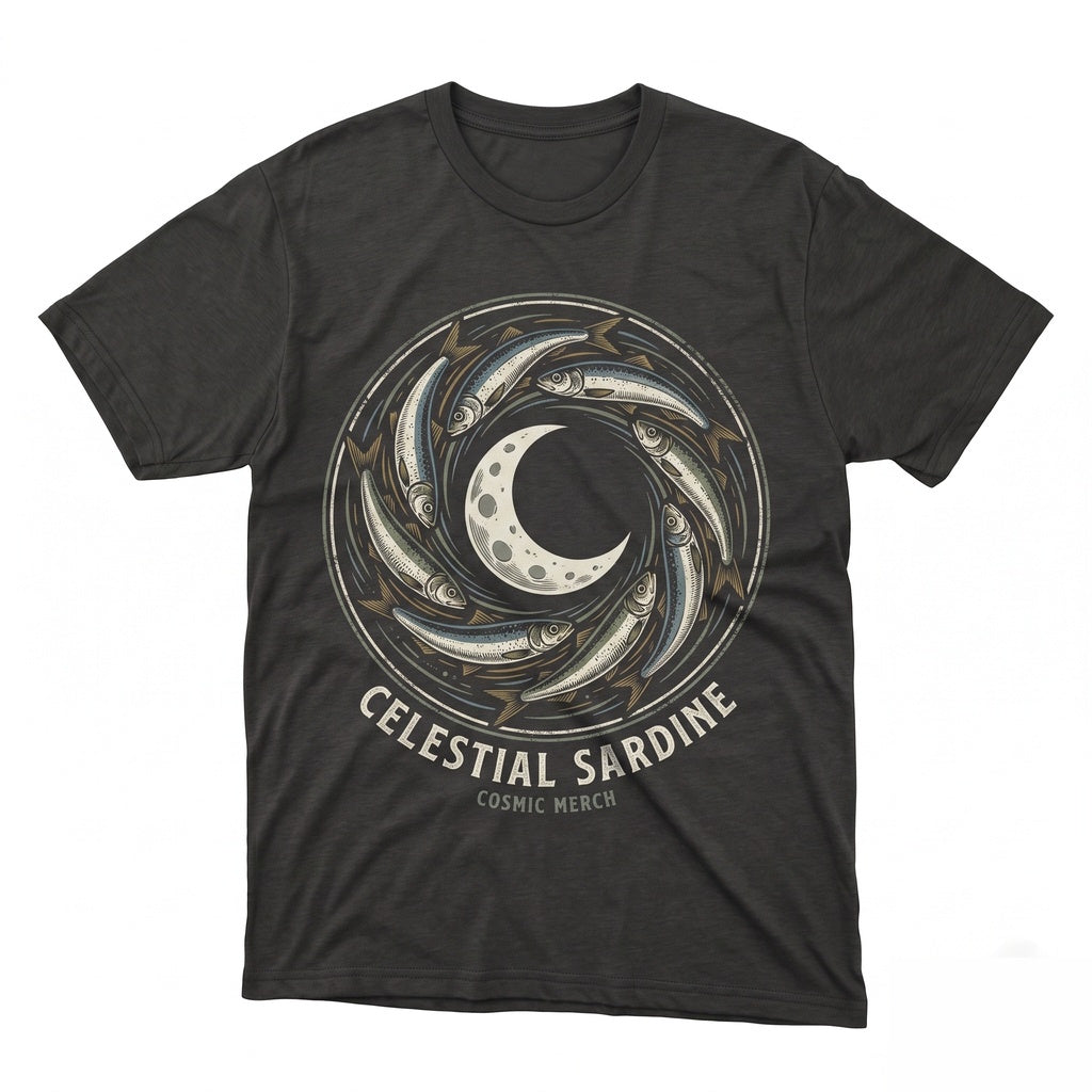 Vintage Retro Three Sardines Moon Graphic Oversized Washed Funny Unisex TShirt