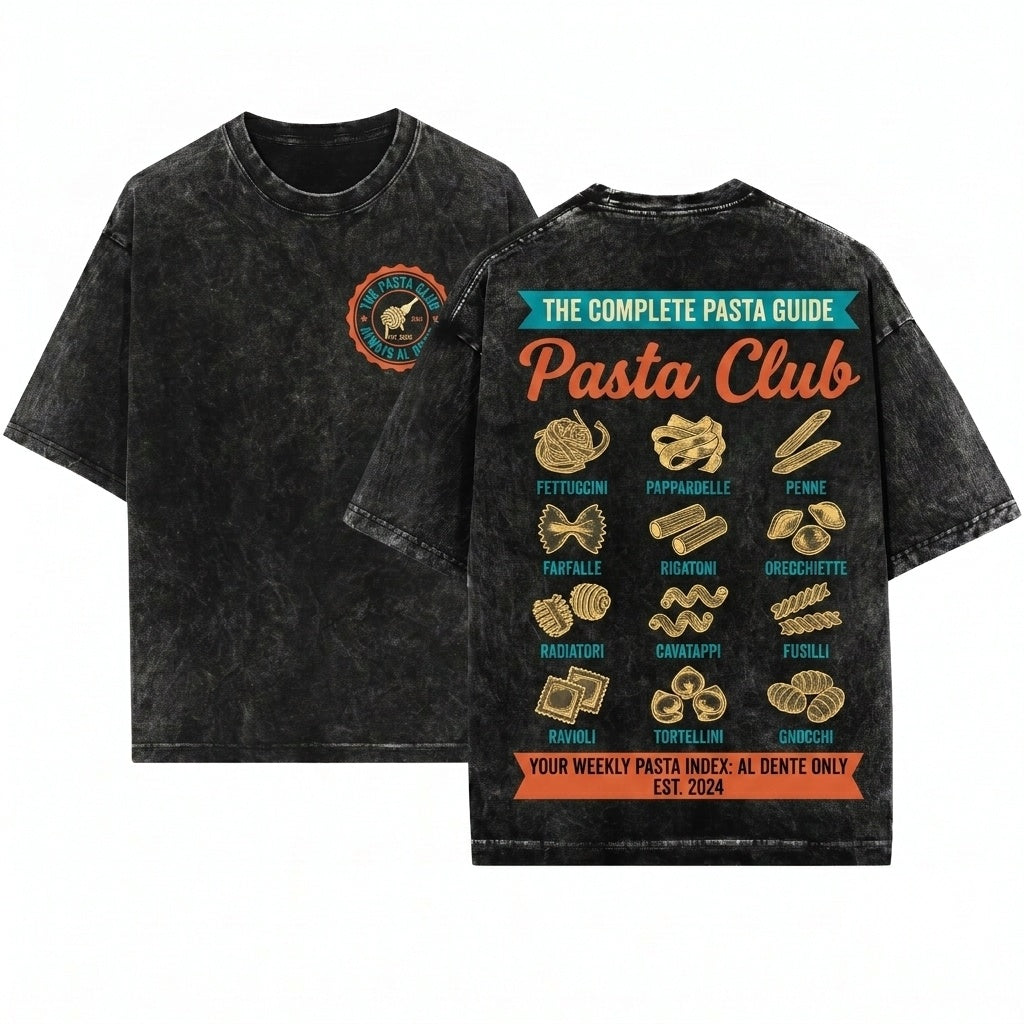 Italian Foodie Pasta Types Chart Noodle Graphic Lover Cuisine Unisex Wash T-Shirt