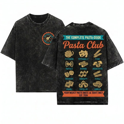 Italian Foodie Pasta Types Chart Noodle Graphic Lover Cuisine Unisex Wash T-Shirt