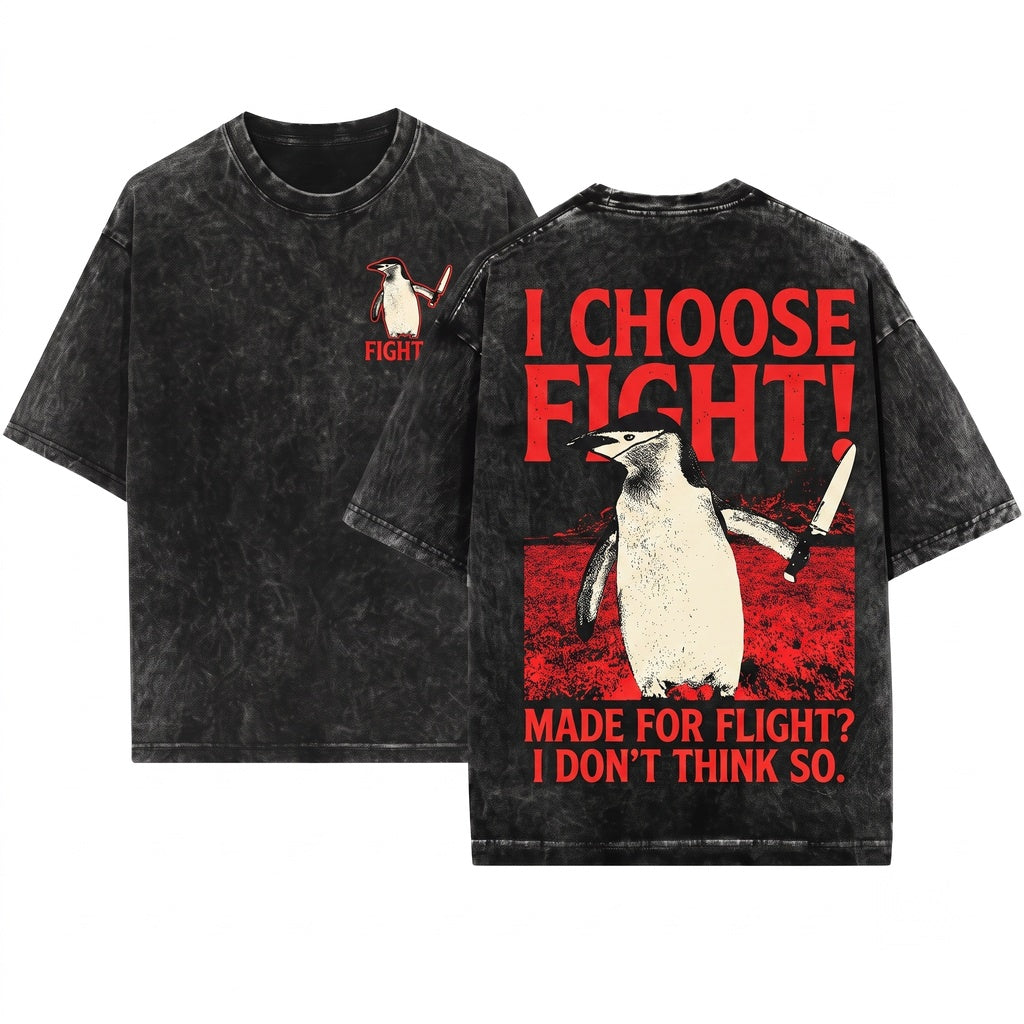 Fight or Flight Vintage Japanese Funny Penguin Unisex Wash T-Shirt